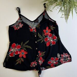 Shyanne Women's Black Floral Button Tie Tank Top Sz M
